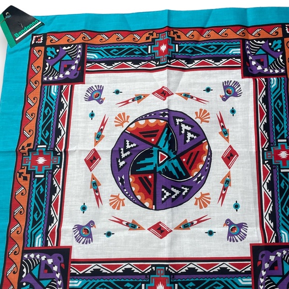 NWT Deadstock Vintage Wamcraft Colorful Native American Style Bandana Made USA - Picture 2 of 7